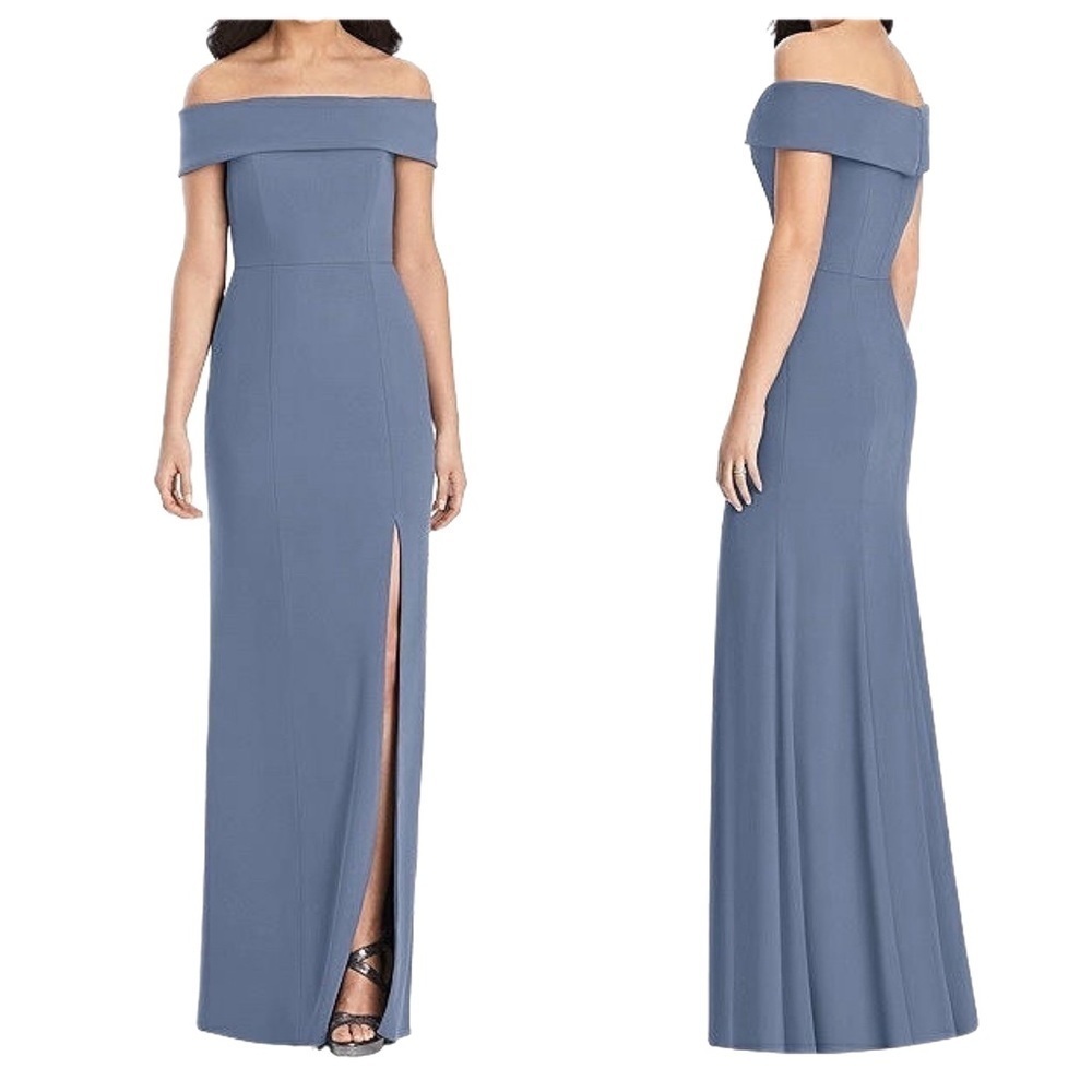 Dessy Collection Women’s Cuffed Off-the-Shoulder Trumpet Gown 3030 Blue Size 4